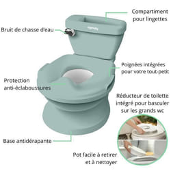 Ingenuity Mini Toilette Enfant Avec Réducteur De Toilette Inclus, Chasse D'Eau Musicale Et Rangement Lingette Intégré Vert