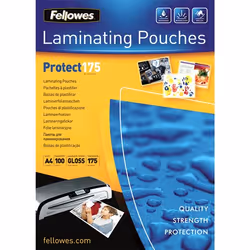 Fellowes Pochettes brillantes A4 175 microns - Paquet de 100, Transparent, Plastique, A4, 210 mm, 1 mm, 300 mm