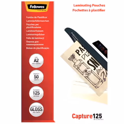 Fellowes Pochettes brillantes A2 125 microns - Paquet de 50, Transparent, Plastique, A2, 594 mm, 428 mm, 12 mm