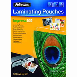 Fellowes Pochettes brillantes A4 100 microns - Paquet de 100, Transparent, Plastique, A4, 210 mm, 1 mm, 297 mm