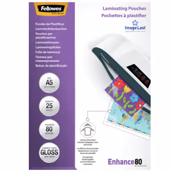 Fellowes Pochettes ImageLast A5 80 microns - Paquet de 25, Transparent, Brillant, A5, 0,08 mm, 156 mm, 6 mm