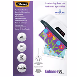Fellowes Pochettes ImageLast A4 80 microns - Paquet de 25, Transparent, Brillant, A4, 0,08 mm, 210 mm, 1 mm