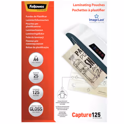 Fellowes Pochettes ImageLast A4 125 microns - Paquet de 25, Transparent, Brillant, A4, 0,125 mm, 310 mm, 214 mm