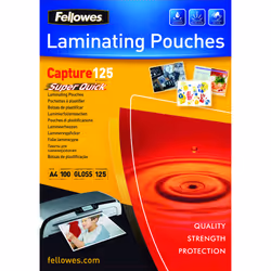 Fellowes Pochettes SuperQuick brillantes A4 125 microns, Transparent, Plastique, A4, 306 mm, 216 mm, 26 mm