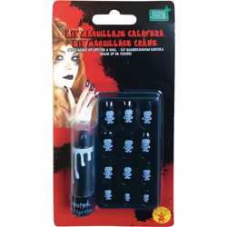 Rubie's Kit Rouge À Lèvres Et Faux Ongles Tête De Mort, 14 an(s), Plastique, Noir