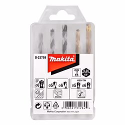 Makita D-23759, Ensemble de forets, Rotation vers la droite, Brique, Métal, Bois, Acier rapide revêtu de titane (HSS-TiN), 5 ...