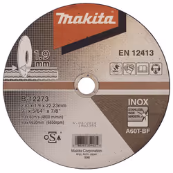 Makita B-12273, Disque de coupe, Acier inoxydable, Makita, 2,22 cm, 23 cm, 1,9 mm