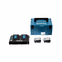 Description générale Pack énergie composé de 2 batteries 18 V Li-Ion 4 Ah BL1840B avec témoin de charge intégré et d'un charg ...
