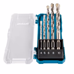 Makita D-72877, Perceuse, Ensemble de forets, 1 cm, Maçonnerie, Métal, Bois, 5 pièce(s)