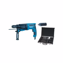Le marteau perforateur Makita HR2630TX1 est livré dans cet ensemble avec un kit pratique de 17 burins et embouts rangés dans  ...