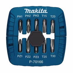 Makita P-70166, 10 pièce(s), Phillips, Cruciforme, Torx, PH1, PH2, PH3, PZ1, PZ2, PZ3, T15, T20, T25, T30, 25 mm