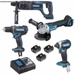 Ensemble de 4 machines 18 V LXT - Meuleuse DGA504 + Perceuse DDF482 + Perfo DHR241 + Visseuse DTD153 - MAKITA - 3 batteries 1 ...
