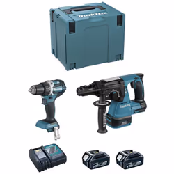 Description générale Ensemble de deux outils électroportatifs Makita, comprenant la perceuse visseuse DDF484 Ø 13 mm et le pe ...