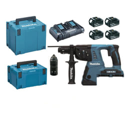Makita - Perforateur-Burineur sds+ DHR264PT4J - 36V - 2x18V Li-ion 5Ah - 26mm - 4xbatteries - 1xchargeur rapide - 2 coffrets transport - accessoires