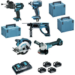 Makita - Pack de 5 machines DLX5039PTJ (DHP458 + DTD152 + DGA504 + DHR202 + DSS610) + 4 x 18V 5Ah + Chargeur double + 3 makpac