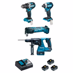 Ensemble de 4 Machines 18V Li-Ion MAKITA DLX4109TJ 5 Ah (DDF484 + DTD154 + DHR243 + DTM51) Perceuse visseuse LXT ®DDF484Z Per ...