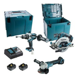 Makita - Ensemble de 3 machines 18 v lxt - Perceuse DHP481 + Meuleuse DGA506 + Scie DHS680 2 batteries 18V 5Ah + chargeur rapide + 2 macpak