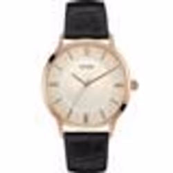 Montre - Guess - Escrow - Acier rosé - Cuir noir - Étanchéité 30m