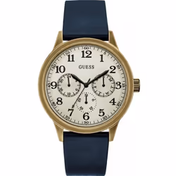 Montre - Guess - OEB 46mm - Acier inoxydable - Cuir véritable bleu - Résistance 5 ATM