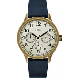 Montre - Guess - OEB 46mm - Acier inoxydable - Cuir véritable bleu - Résistance 5 ATM