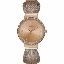 GUESS Chiffon Femme 36mm Bracelet Acier Inoxydable Rose Quartz Montre W1083L3
