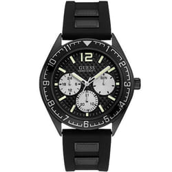 GUESS Homme 46mm Bracelet Silicone Noir Quartz Analogique Montre W1167G2