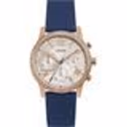 Montre - Guess - 40 mm - Acier inoxydable rose doré - Silicone bleu - Étanchéité 5 ATM
