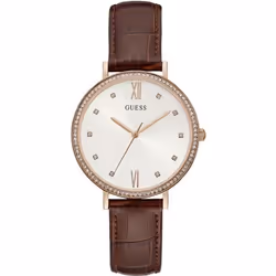 Montre - GUESS - Grace - 38mm - Cuir Marron - Cadran Blanc - Quartz