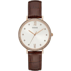 Montre - GUESS - Grace - 38mm - Cuir Marron - Cadran Blanc - Quartz