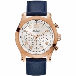 Montre - GUESS - W1105G4 - 46.5mm - Cuir Bleu - Cadran Blanc