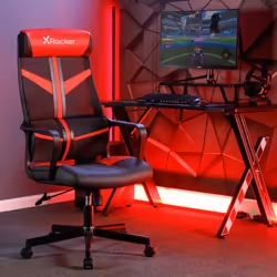 X Rocker 2023037, Siège de jeu sur PC, 110 kg, Siège rembourré, Dossier grillagé, Noir, Noir