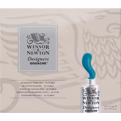Winsor & Newton Designers Gouache Introductory peinture à l'eau Noir, Bleu, Vert, Rouge, Blanc, Jaune 14 ml Tube 10 pièce(s)