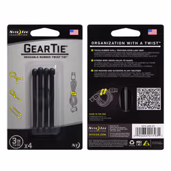 Nite Ize Gear Tie, Caoutchouc, Noir, 76,2 mm, 6,2 mm, 6,2 mm, 4 pièce(s)