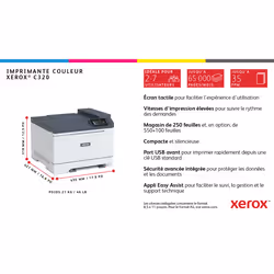 Xerox C320 Imprimante recto verso sans fil A4 33 ppm, PS3 PCL5e/6, 2 magasins Total 251 feuilles - Vue supplémentaire 6