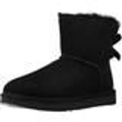 Bottes UGG Mini Bailey Bow II - Femme - Cuir - Noir - Haute - Plat - Adulte