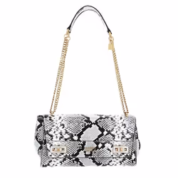 GUESS Sac à épaule blanc noir pour femme - Katey Flap Shoulder Bag Natural 228664