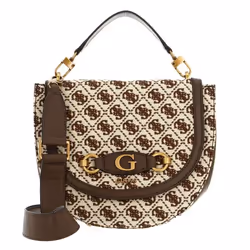 GUESS Sac à épaule bandoulière beige marron pour femme - Izzy Flap Saddle Bag Brown Logo 239064