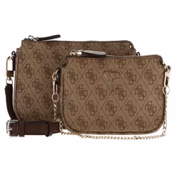 GUESS Sac à épaule bandoulière beige marron pour femme - Noelle Double Pouch Crossbody Latte Logo / Brown 238995