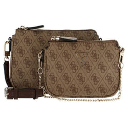 GUESS Sac à épaule bandoulière beige marron pour femme - Noelle Double Pouch Crossbody Latte Logo / Brown 238995
