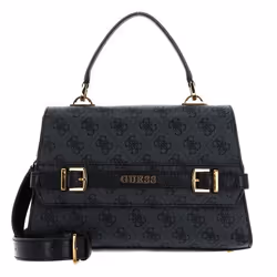 GUESS Sac à épaule bandoulière gris foncé noir pour femme - Sestri Logo Top Handle Flap Bag Coal Logo 236852