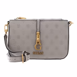GUESS Sac à épaule bandoulière taupe pour femme - G James Logo Mini Double Zip Crossbody Bag Taupe Logo 236820
