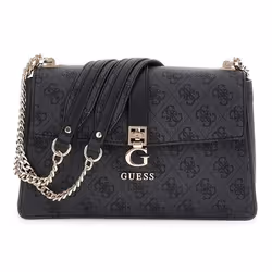 GUESS Sac à épaule gris foncé noir pour femme - Zamira Convertible Xbody Flap Bag Coal Logo 300594