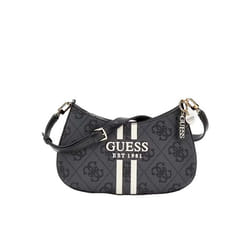 GUESS Sac à épaule gris foncé noir pour femme - Noelle II Top Zip Shoulder Bag Coal Logo 309995
