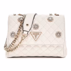 GUESS Sac à épaule crème doré pour femme - Everlee Mini Convertible Xbody Flap Bag Cream White 310256
