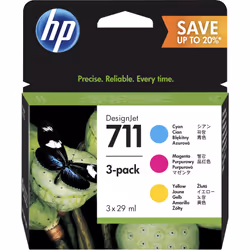 HP Cartouches d'encre cyan/magenta/jaune 711 DesignJet, 29 ml (pack de 3), Rendement standard, Encre à colorant, 29 ml, 3 piè ...