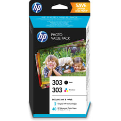 HP Value Pack Photo 303 Noir/trois couleurs (40 feuilles, 10 x 15 cm)