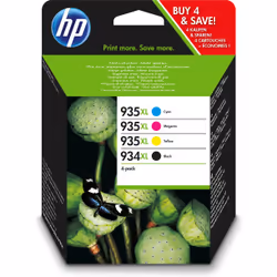 HP 934XL Pack de 4 cartouches Haute capacité authentiques Noir/935XL cyan/magenta/jaune, Rendement élevé (XL), Encre à pigmen ...