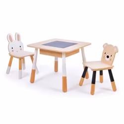 Tender Leaf Toys Forest Table and Chairs, Chaise, Noir, Blanc, Bois, Bois, Intérieure, 3 an(s), 56 cm