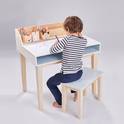 Tender Leaf Toys Desk and Chair Bleu, Blanc, Bois Hévéa, Bois