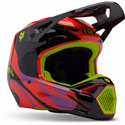 FOX V1 Emotion Casque de motocross, noir-rouge-jaune, taille L pour Hommes